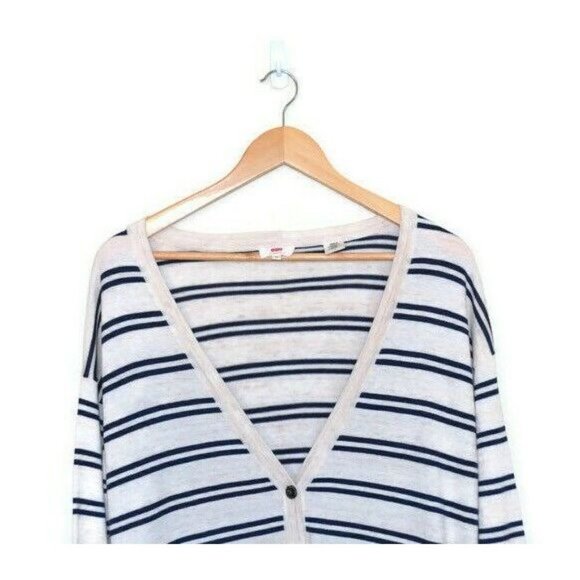 LEVIS Womens Lt Beige / Navy Stripe Button Up Soft Cotton Cardigan - Size M - Picture 4 of 6